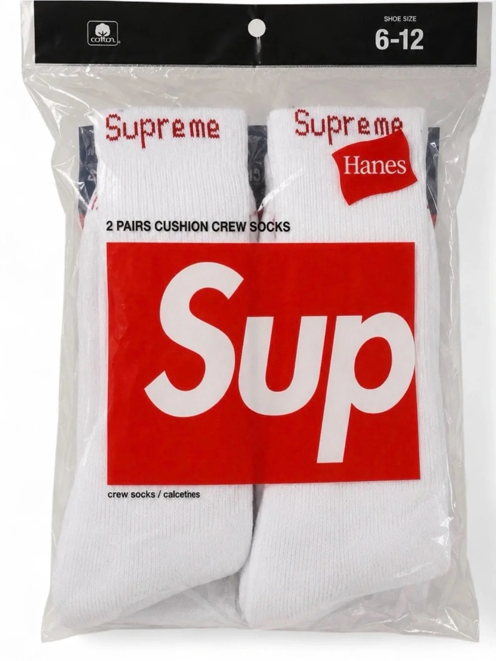 Supreme x Hanes White Crew Socks — 2 Pairs